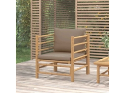 Vidaxl Sofá De Jardim Bambu Com Almofadões Cinzento-acastanhado