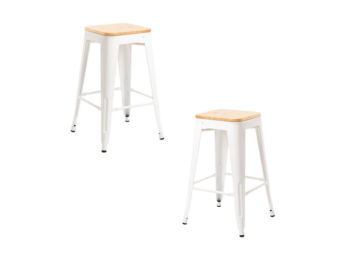 Pack 2 Bancos Torix Baixos Madeira Natural 67 Cm - Branco