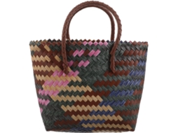Bolsa Feminina De Tecido Trançado Com Blocos De Cores, Estilo Boho Praiano, Ideal Para Compras E Passeios De Verão.