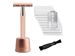 (conjunto Ouro Rosa) Aparelho De Barbear Feminino De Segurança Com Lâmina Dupla E 10 Lâminas De Segurança De Lâmina Simples