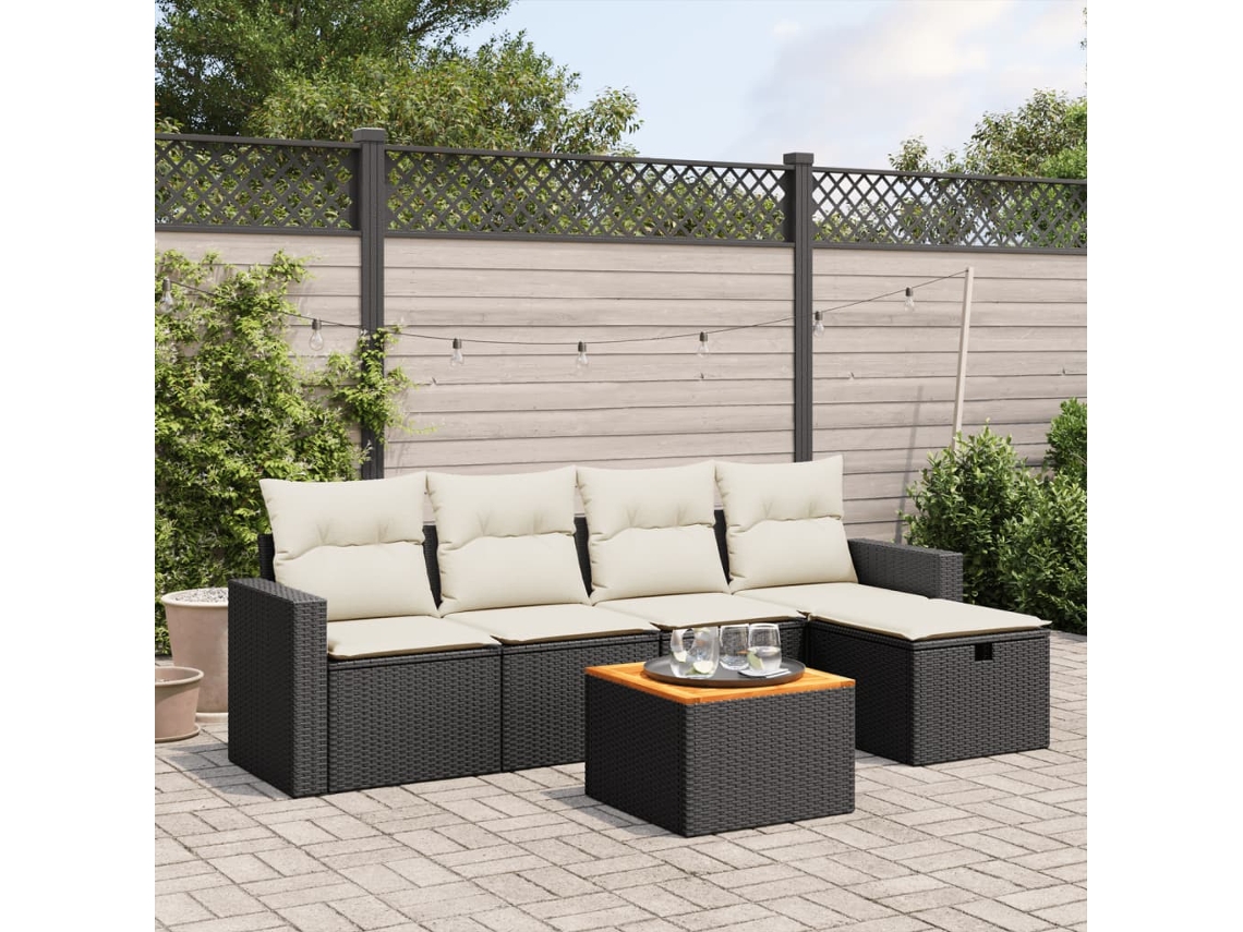 Vidaxl 6 Pcs Conjunto Sofás De Jardim C/ Almofadões Vime Pe Preto