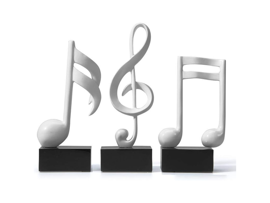 3 Peças Estátua De Notas Musicais Decoração Escultura Em Resina Figura Arte Branco 19cm
