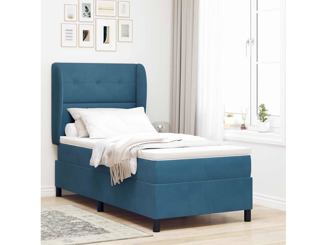 Vidaxl Cama Box Com Cabeceira Manual Azul Escuro 200 X 80 Cm Veludo