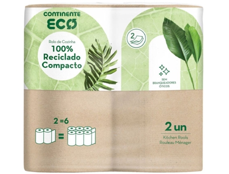 Rolo De Cozinha 100% Reciclado CONTINENTE ECO 2 rolos = 6 rolos