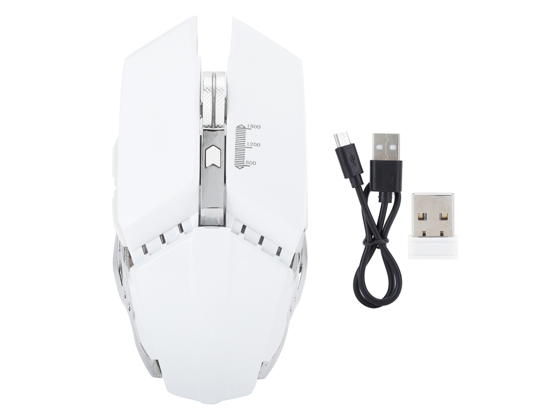 Mouse Gamer Sem Fio Led Óptico 6 Botões 1600dpi Usb Recarregável Rato De Computador Q15 Branco Pérola