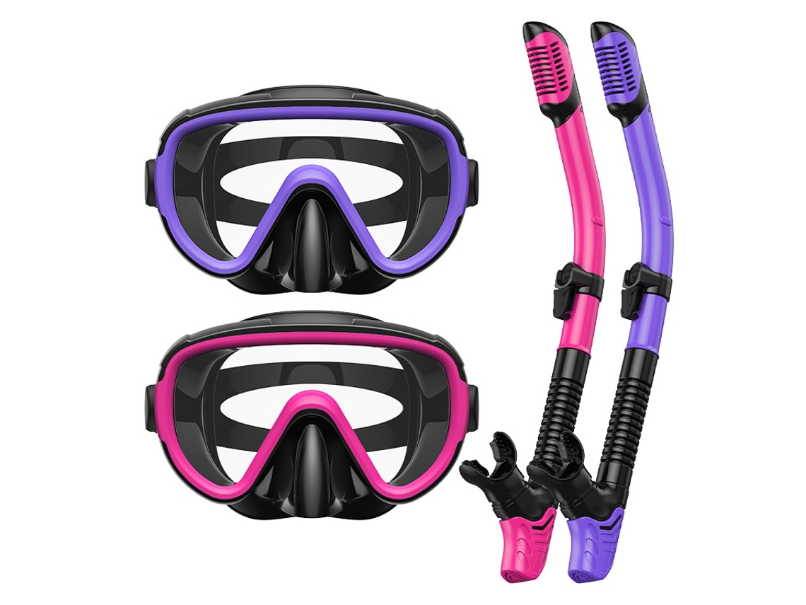 Conjunto de máscara de snorkel antidrogas Czhhmart com tubo seco, 2 unidades. Roxo + Vermelho