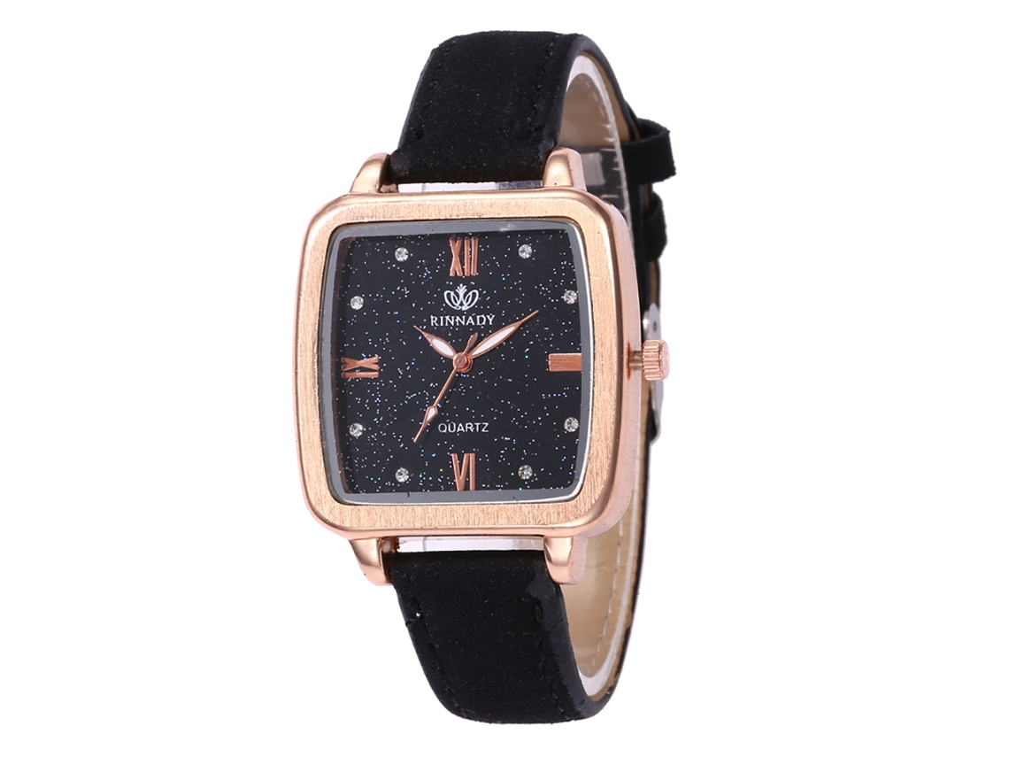 Reloj De Cuarzo Con Correa De Cuero Pu Moda Dial Cuadrado Para Mujer (negro)