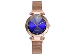 Relógio de quartzo com strass para homens e mulheres, pulseira de malha azul.