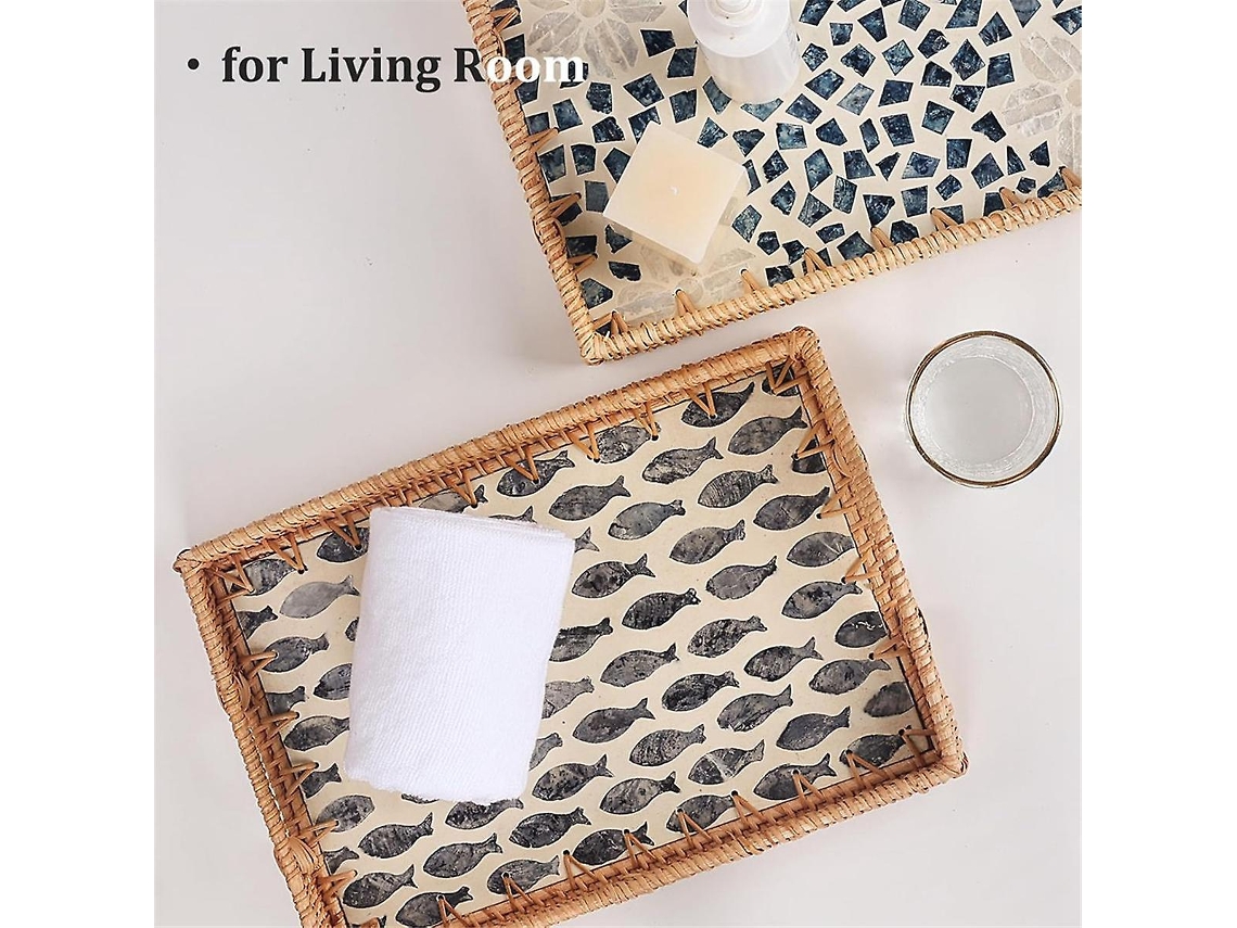Bandeja De Vime, Cesta De Vime Para Exibição Com Alças, Bandeja Retangular Para Decoração De Pães, Frutas, Café E Utensílios Diários Olysi Shop