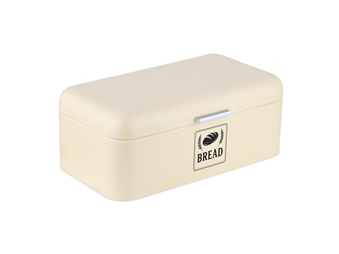 Relaxdays Caixa De Pão, Caixa Para Pão Com Tampa E Pega, 17 X 42 X 24 Cm, Ideal Para Armazenar Pão, Metal, Bege