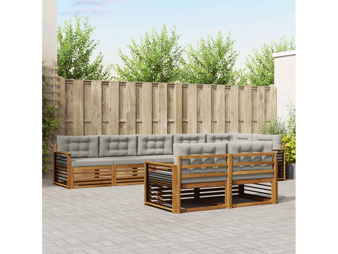 Vidaxl Conjunto De Sofás Para Exterior 8 Unid. Cinza Natural E Claro