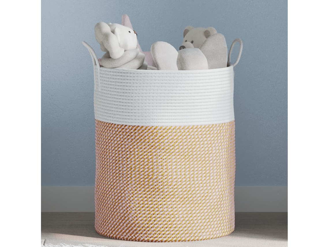 Vidaxl Cesto De Arrumação Ø38x46 Cm Algodão Castanho E Branco