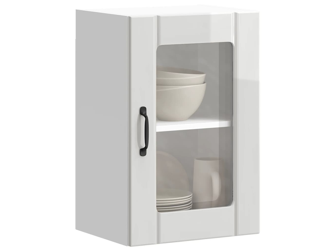 Vidaxl Armário De Parede Cozinha Porta Vidro Lucca Branco Brilhante