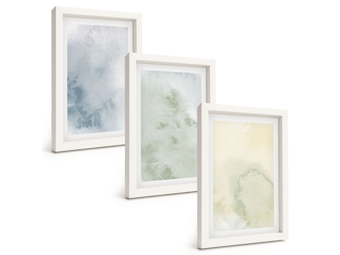 Conjunto De Pinturas Aquarelas Em Tons Pastel Sobre Tela Moldura Branca Imagens Para Um Quarto Infantil Espelharte (3 Peças 20x30 Cm)