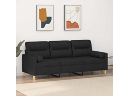 Vidaxl Sofá 3 Lugares + Almofadas Decorativas 180 Cm Tecido Preto