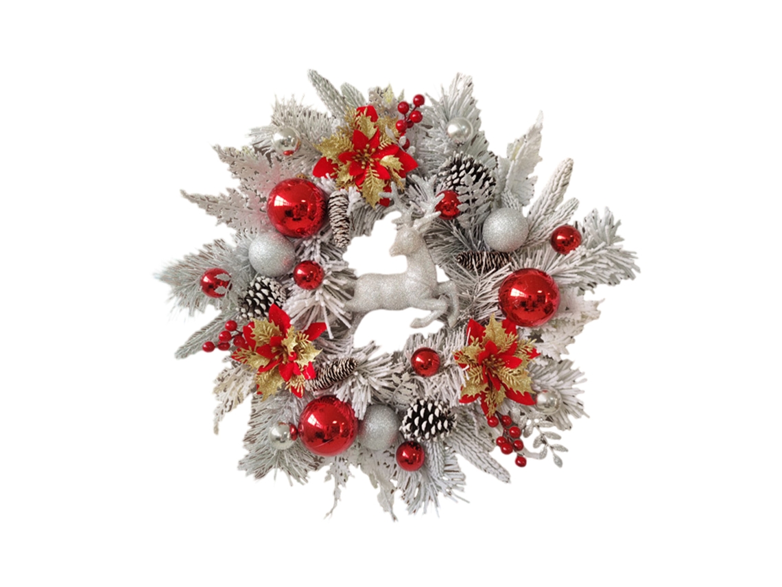 Guirlanda de Natal com rena focada de 45cm para decoração festiva LAXISCREED