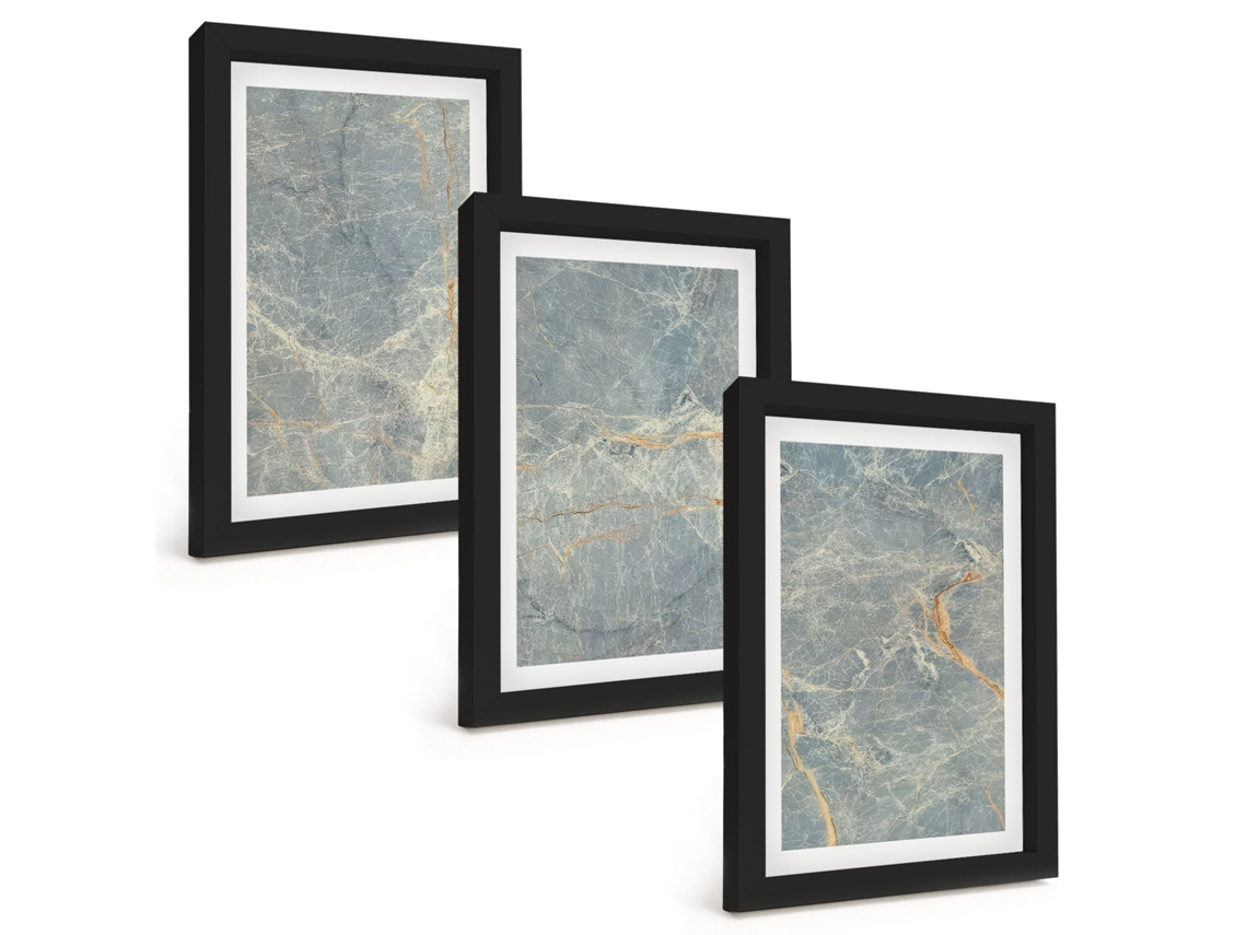 Composição De Quadros Na Paredepedra Decorativa De Mármore Verde Moldura Preta Quadros Para A Sala De Estar Espelharte (3 Peças 20x30 Cm)