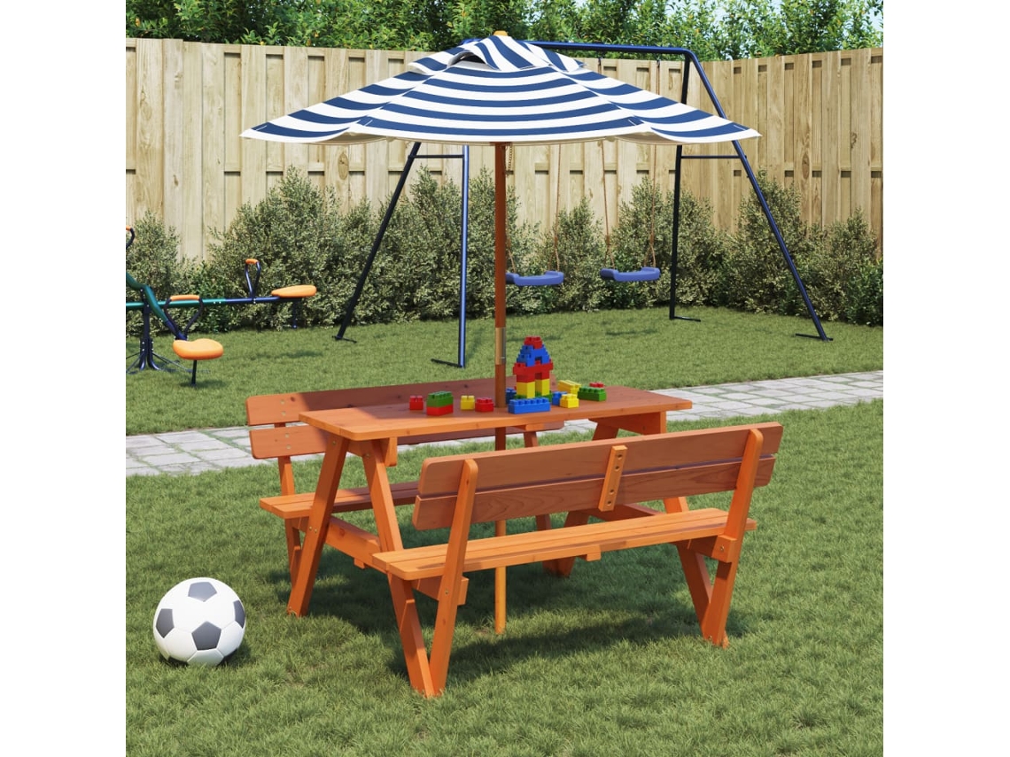 Vidaxl Mesa De Piquenique Para 4 Crianças Com Guarda-sol Abeto Maciço
