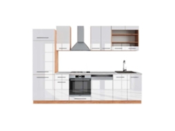Cozinha Fame-Line, 300 cm, Mármore PT, Branco brilhante/Carvalho dourado, Vicco