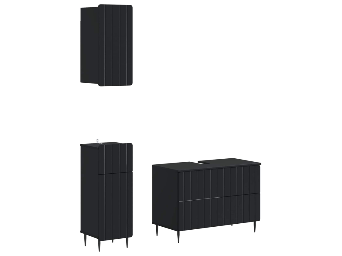 Vidaxl Conjunto De Armários Para Banheiro Com 3 Peças Zwolle Preto