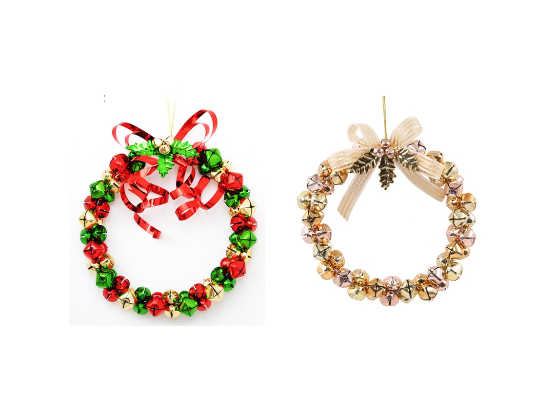 2 Peças Guirlanda de Sino de Natal-Pequeno Vermelho Verde e Dourado Pequeno Ouro Puro AURUM