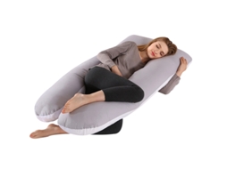 Almofada para Grávidas, Travesseiro de Apoio para Gestantes, Alívio Dor no Corpo Durante a Gravidez SPQMENT (130x70cm cinza e Branco)