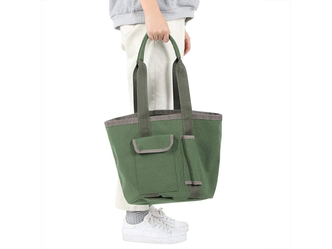 Bolsa para ferramentas de jardim, bolsa de lona impermeável, bolsa dupla e leve com 2 bolsos laterais, 30 x 29 cm