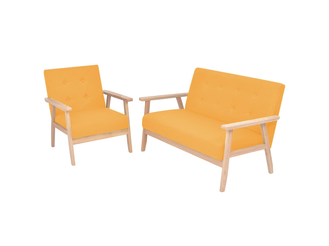 Vidaxl Conjunto De Sofás 2 Pcs Tecido Amarelo