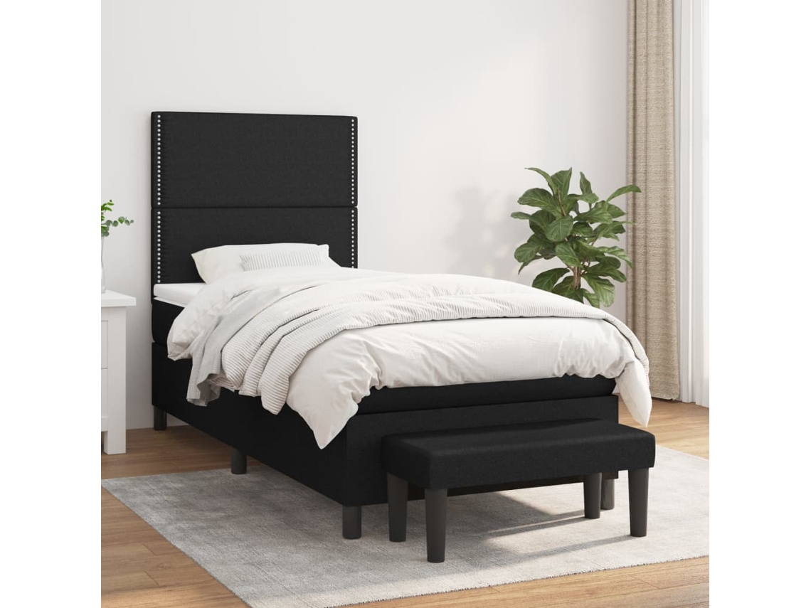 Cama Com Molas/colchão 80x200 Cm Tecido Preto