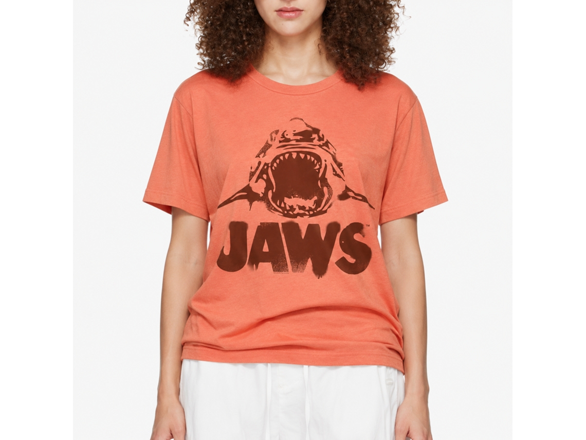 Rockinstone Jaws Movie Neon Jaws Heather Retro Coral Adult T-shirt Size:s