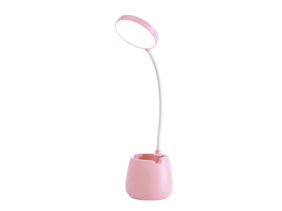 Lâmpada de Mesa Led Recarregável com Suporte Celular e Porta lápis Proteção Ocular Rosa