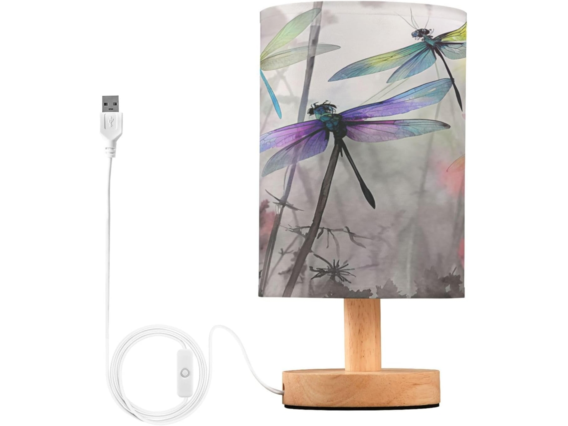 Abajur De Cabeceira Led Em Aquarela Com Libélula, Ideal Para Quarto, Sala De Estar, Dormitório Ou Escritório Em Casa
