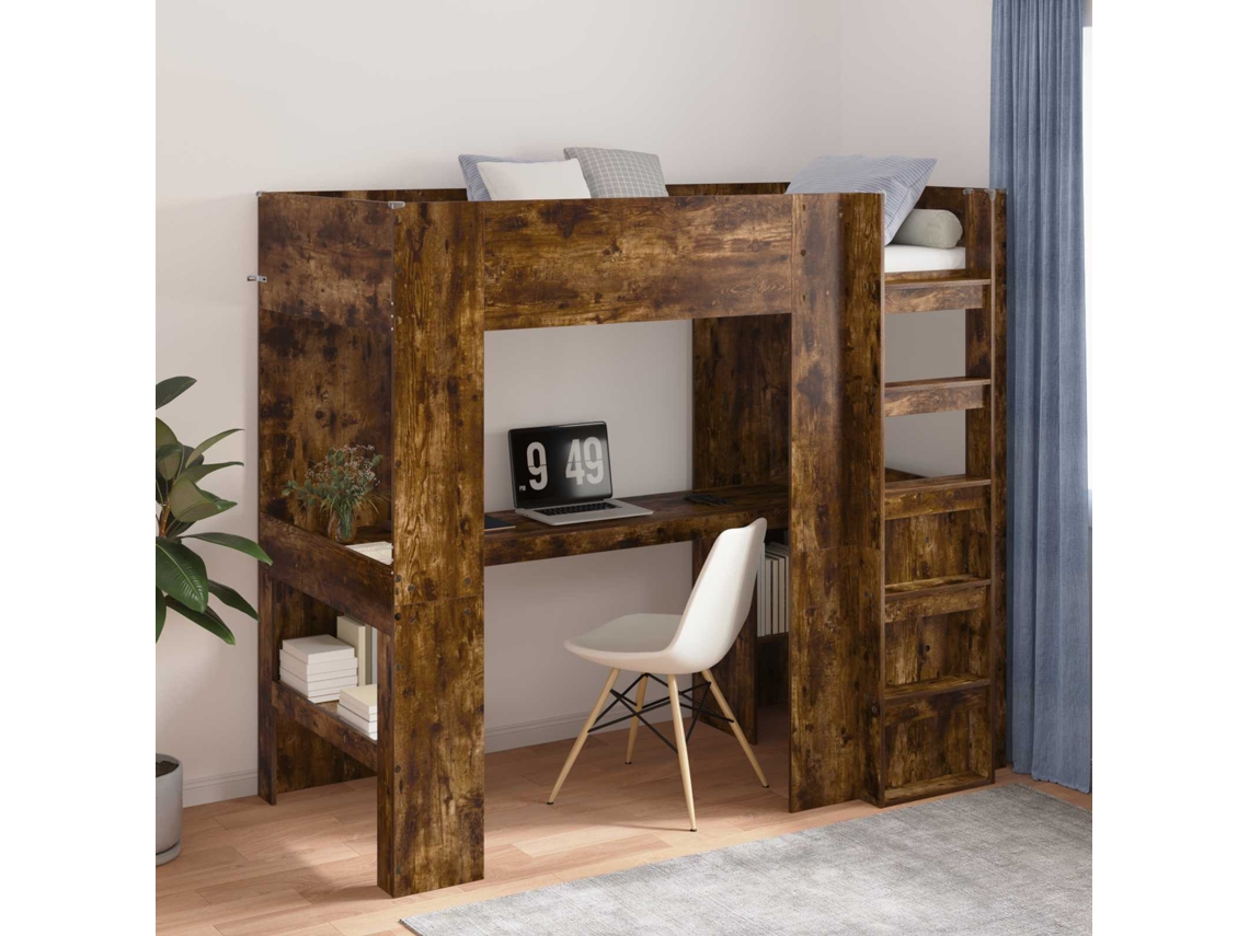 Vidaxl Estrutura De Cama Loft Com Mesa Carvalho Defumado 90 X 200 Cm