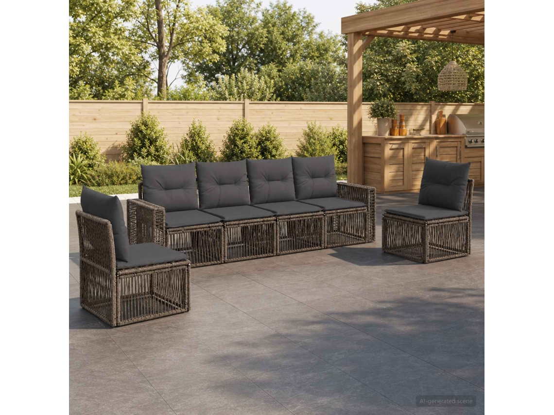 Vidaxl Conjunto De Sofá De Jardim 6 Pcs Cinza E Cinza Escuro Vime Pe