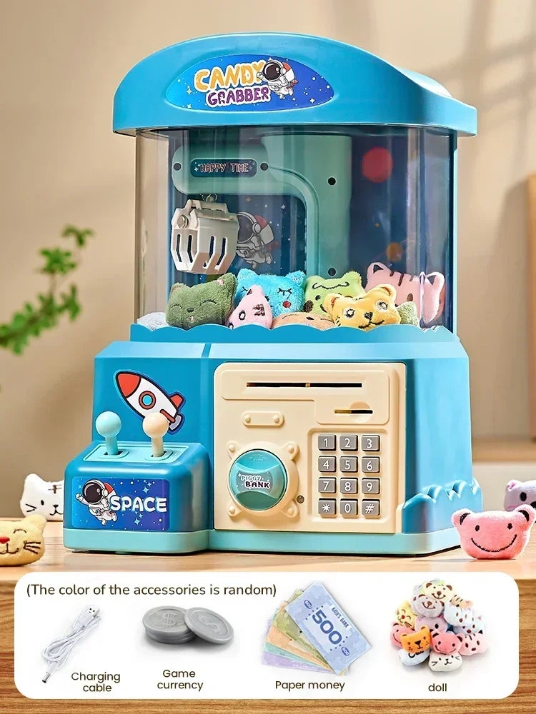 Mini Máquina de Garra com Som e Luzes, Cofrinho com Senha, Presente Perfeito para Crianças MDUG (azul)