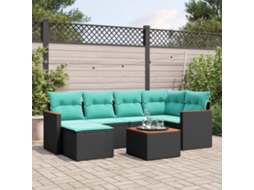 Vidaxl Conjunto De Sofá De Jardim Com 7 Peças E Almofadas Em Rattan Sintético Preto