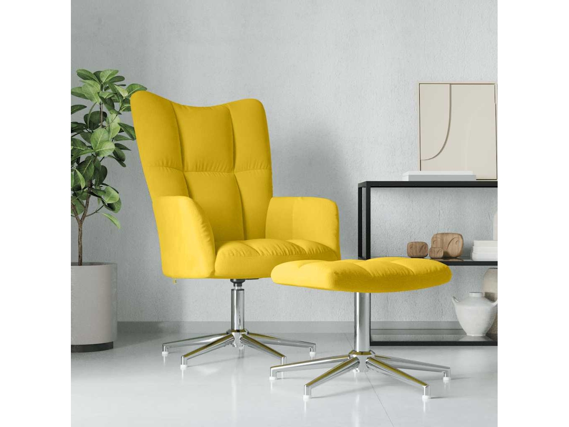 Vidaxl Cadeira De Descanso Com Banco Veludo Amarelo Mostarda