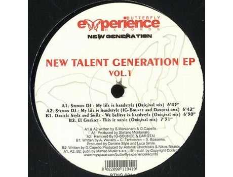 Vinil New Talent Generation Ep Vol 1 Butterfly Experience New Generation