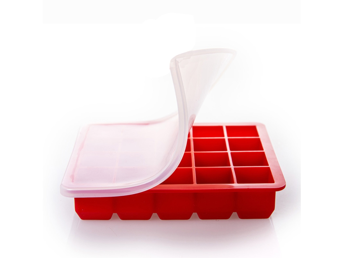 Bandeja de Gelo de Silicone com 20 Compartimentos Vermelho com Tampa ZMDECQNA