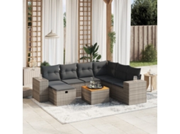 Vidaxl 8 Pcs Conjunto Sofás De Jardim C/ Almofadões Vime Pe Cinzento
