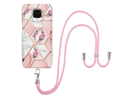 Capa De Tpu Resistente A Impactos Com Estampa De Mármore E Flores, Acabamento Eletroplaqueado, Para Xiaomi Redmi Note 9s / Note 9 Pro, Com Cordão.