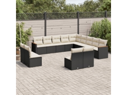 Vidaxl 13 Pcs Conjunto De Sofás De Jardim Com Almofadões Vime Pe Preto