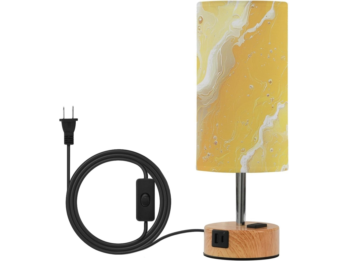 Abajur De Mesa Em Mármore Amarelo Brilhante Com Cúpula Tecido, 3 Temperaturas De Cor Para Camping