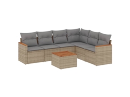 Conjunto de 7 Sofás para Jardim com Almofadões Vime Pe Bege MAISON EXCLUSIVE (7 pcs)