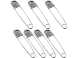 Conjunto de 7 alfinetes de segurança extragrandes em aço inoxidável, superfície lisa e com furos para perfuração, cor prata, para