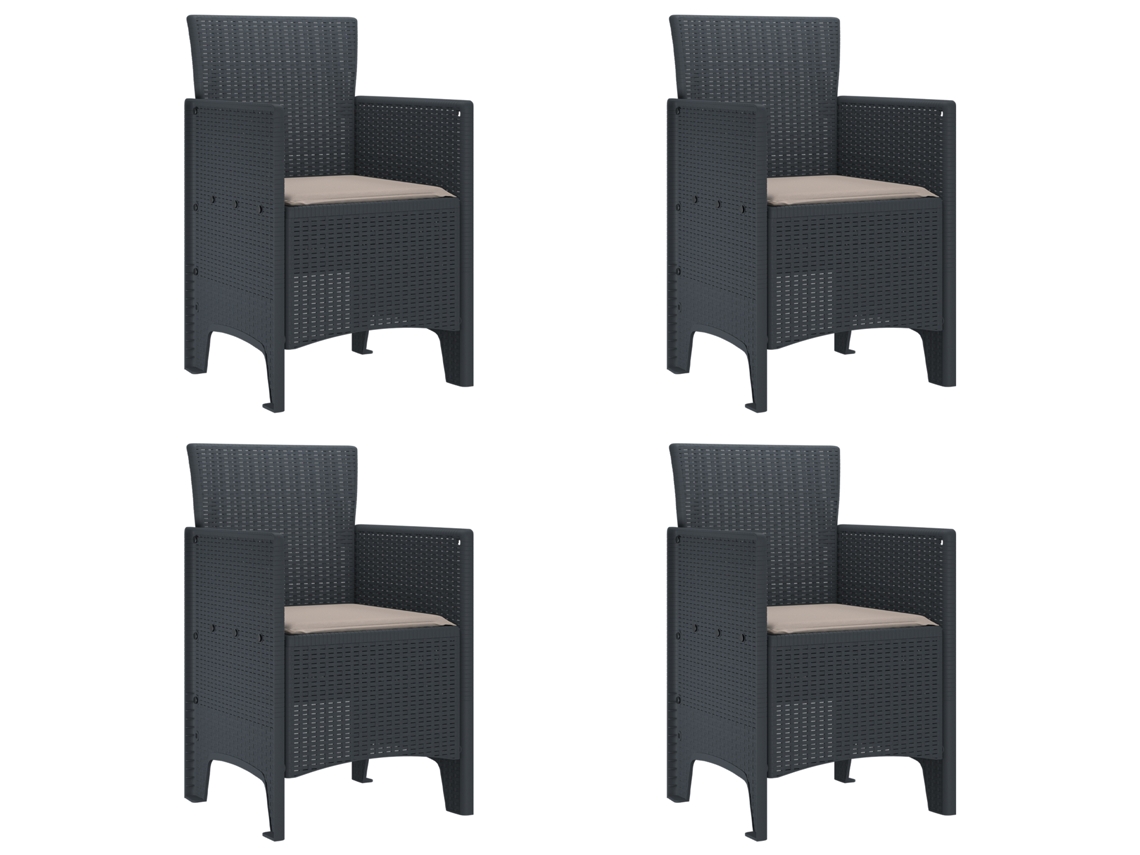 Conjunto 4 Cadeira Moderna Vidaxl Antracite Polipropileno (53 X 49 X 85 Cm)