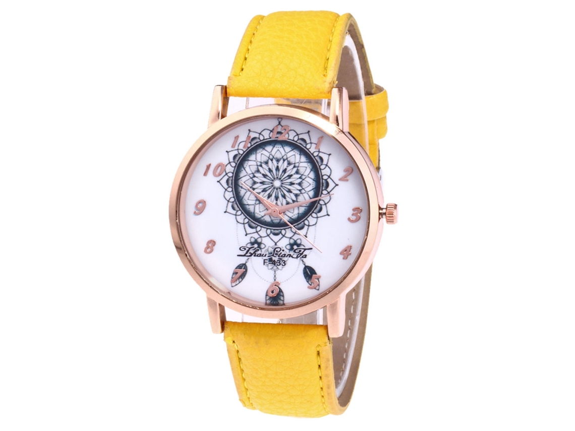 Reloj De Cuarzo Con Correa De Cuero Estilo Sencillo Y Moderno Para Jóvenes Amantes (amarillo)