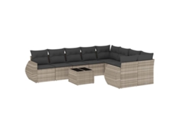 Maison Exclusive - 10 Pcs Conj. Sofás Jardim Com Almofadões Vime Pe Cinzento-claro