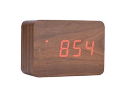 Reloj despertador digital de madera con pantalla LED, control de sonido y temperatura, marrón | S/MARCA