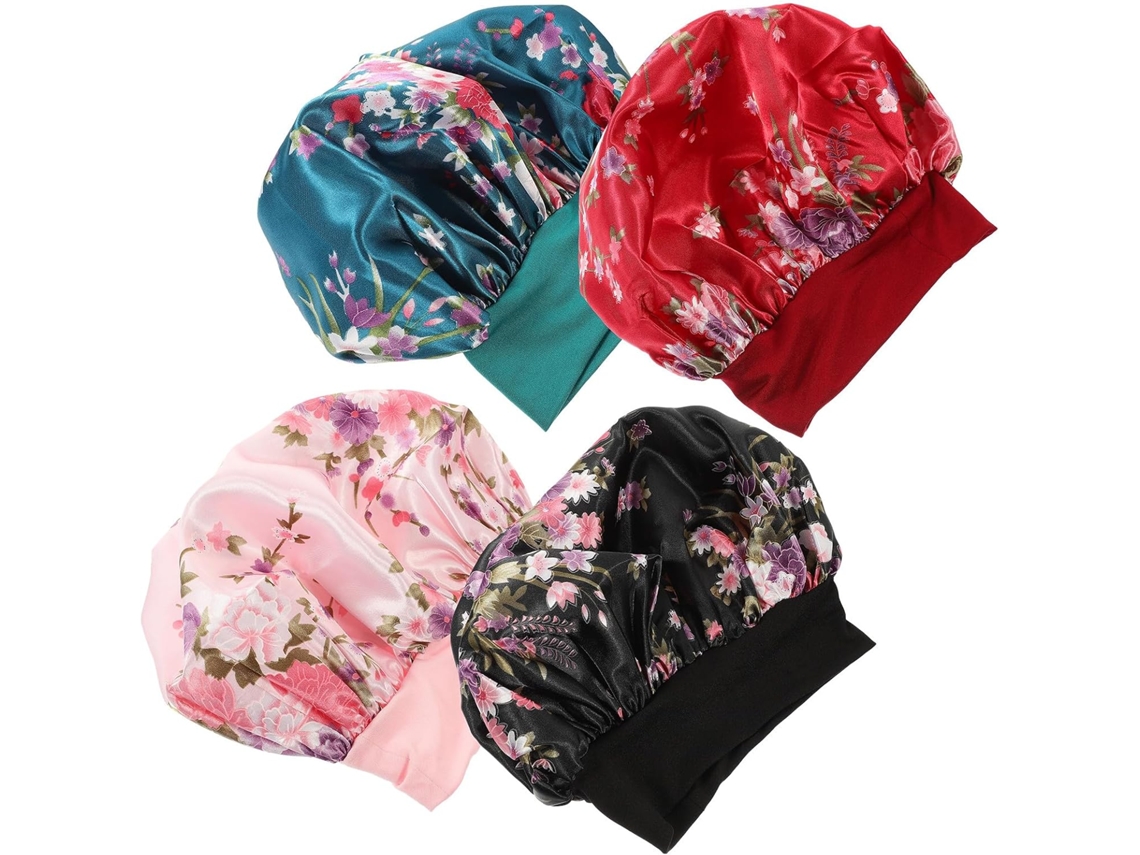 Conjunto de 4 peças de pijama feminino com estampa de tucano em tecido elástico Cetim, confortável e confortável.